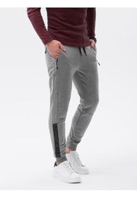 Ombre Clothing - Spodnie męskie dresowe joggery P920 - szary melanż - XXL. Kolor: szary. Materiał: dresówka. Wzór: melanż