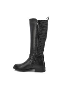 Czarne Kozaki Filippo Modne Buty Damskie. Okazja: na co dzień. Zapięcie: pasek. Kolor: czarny. Szerokość cholewki: normalna. Wzór: aplikacja. Materiał: materiał. Obcas: na obcasie. Styl: klasyczny, casual, elegancki. Wysokość obcasa: niski #7