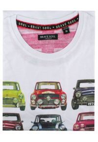 Bawełniany T-Shirt, Męski - Brave Soul - Retro Auta - Biały. Okazja: na co dzień. Kolor: biały. Materiał: bawełna. Wzór: nadruk. Sezon: wiosna, lato. Styl: retro #3