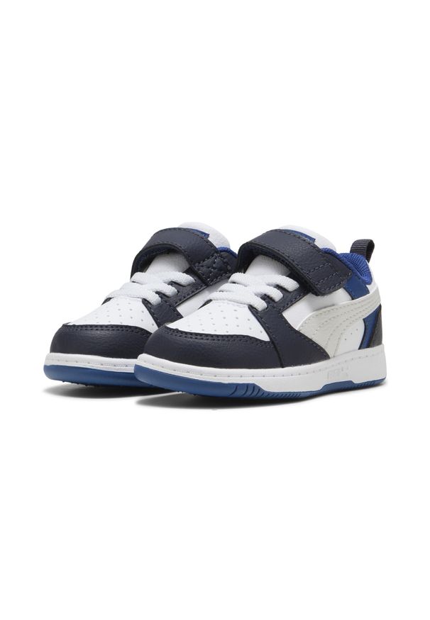 Puma - Sneakersy PUMA Rebound V6 Lo dla małych dzieci PUMA White Feather Gray Black. Kolor: czarny, szary, biały, wielokolorowy. Szerokość cholewki: normalna. Sport: turystyka piesza, koszykówka