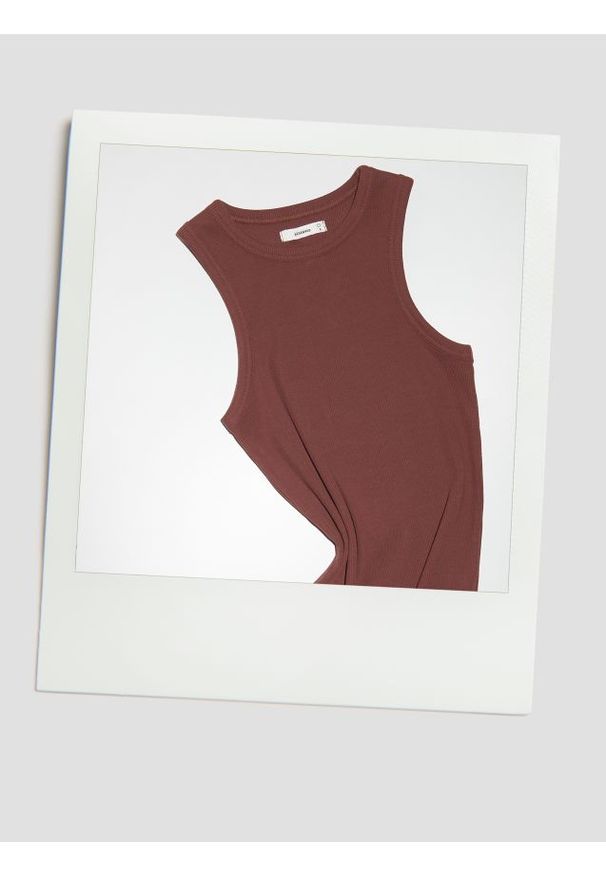 Reserved - Bawełniany top - brązowy. Kolor: brązowy. Materiał: bawełna