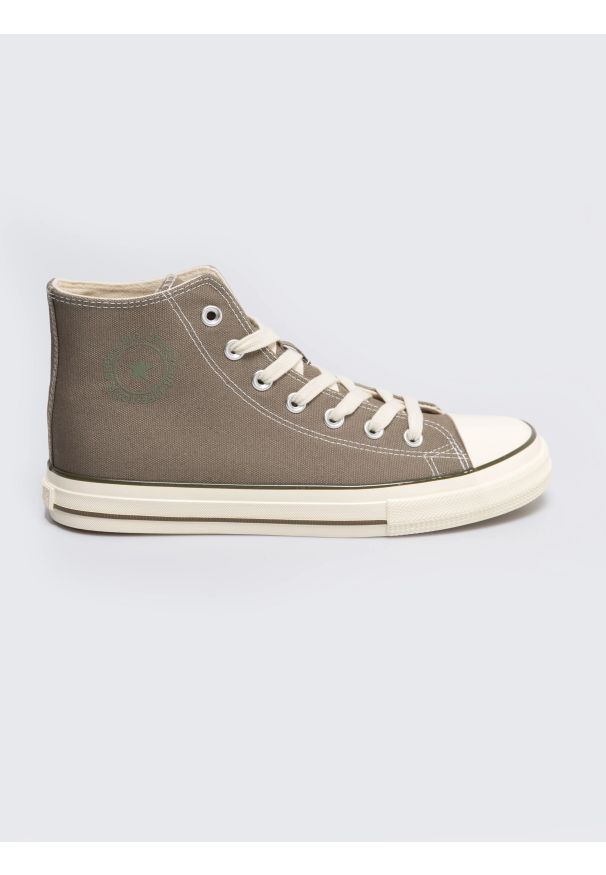 Big-Star - Trampki męskie wysokie khaki RR174618 303. Wysokość cholewki: przed kolano. Kolor: zielony. Materiał: materiał. Szerokość cholewki: normalna. Styl: elegancki