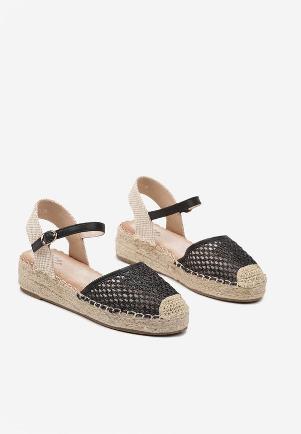 Born2be - Czarne Espadryle z Siateczki na Plecionej Podeszwie Alisindra. Kolor: czarny. Sezon: lato