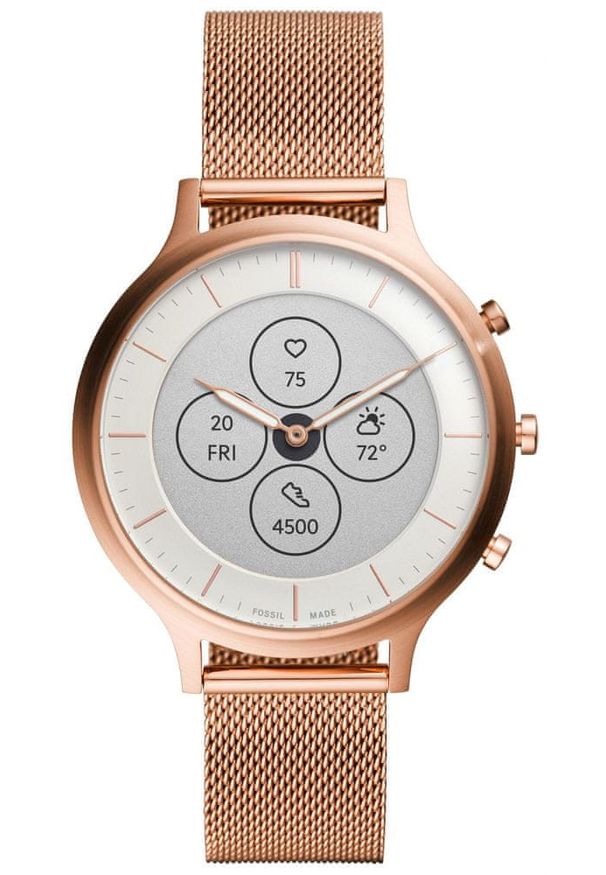 Fossil smartwatch Hybrid HR Charter Rose Gold-Tone Stainless Steel Mesh. Rodzaj zegarka: smartwatch. Kolor: różowy. Materiał: mesh