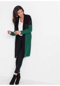 Długi sweter bez zapięcia bonprix zielono-czarny. Kolor: zielony. Długość: długie #3