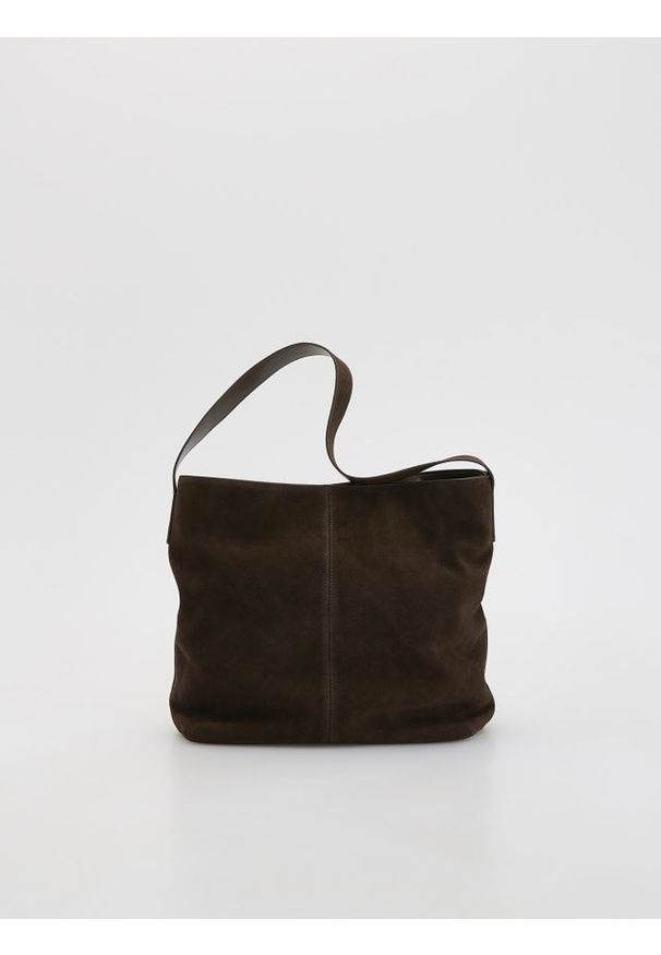 Reserved - Zamszowa torebka - ciemnobrązowy. Kolor: brązowy. Materiał: zamszowe