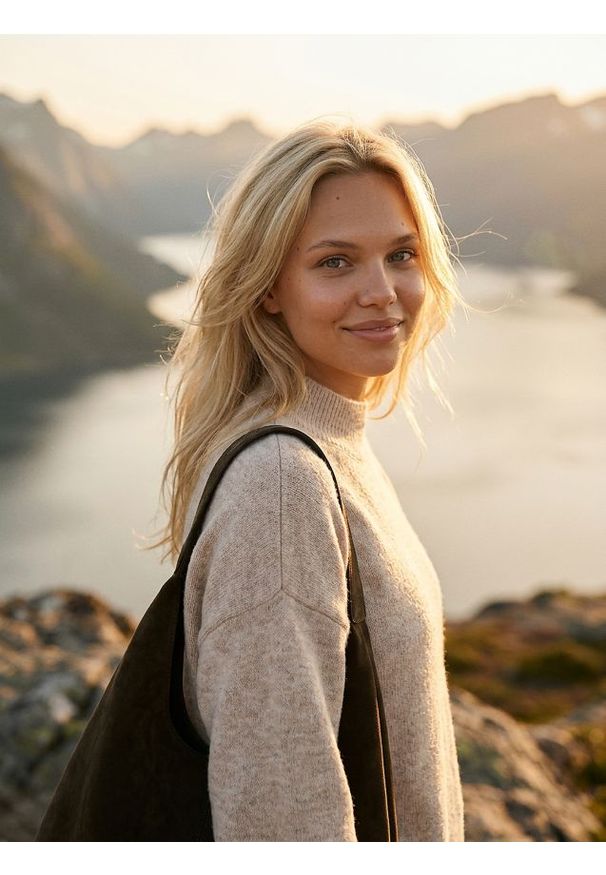 Sinsay - Golf basic - beżowy. Typ kołnierza: golf. Kolor: beżowy