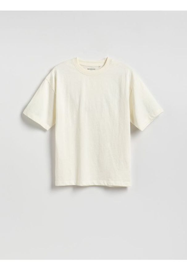 Reserved - Bawełniany t-shirt - złamana biel. Materiał: bawełna