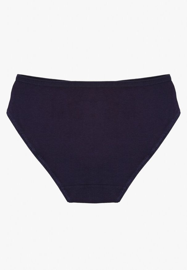 Renee - Granatowe Bawełniane Majtki Figi o Klasycznym Fasonie Venalice. Kolor: niebieski. Materiał: bawełna. Wzór: aplikacja