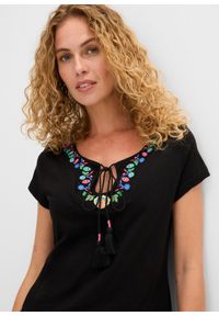 bonprix - Sukienka z dżerseju z fantazyjnej przędzy, z czystej bawełny. Kolor: czarny. Materiał: jersey, bawełna. Wzór: aplikacja, haft. Sezon: lato #3