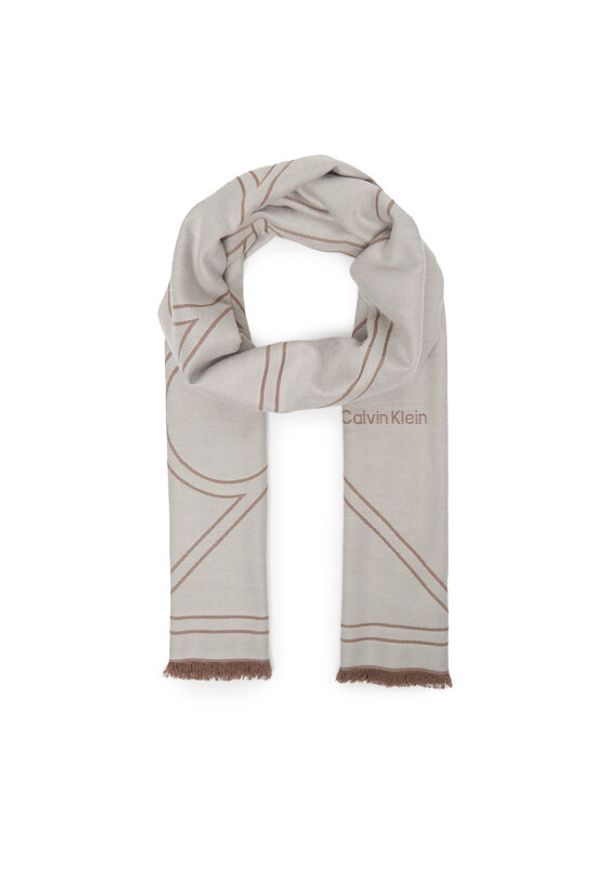 Calvin Klein Szal Emblem Repeat Lw Shawl W Fringes LV04F8074G Biały. Kolor: biały. Materiał: materiał