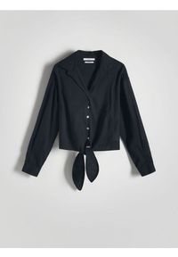 Reserved - Koszula z wiązaniem - czarny. Kolor: czarny. Materiał: tkanina, bawełna. Wzór: gładki