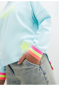 bonprix - Bawełniana bluza oversize z kolorowym ściągaczem i mankietami. Kolor: niebieski. Materiał: bawełna. Wzór: kolorowy #3