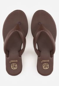 Renee - Brązowe Płaskie Japonki Minimalistyczne z Paskiem z Imitacji Skóry Doriemala. Okazja: na co dzień. Kolor: brązowy. Materiał: skóra. Sezon: lato. Obcas: na płaskiej podeszwie. Styl: wakacyjny, casual #2