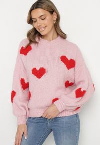 Born2be - Różowy Sweter z Wełną Wiskozą i Motywem Serc Lisaviena. Okazja: na co dzień. Kolor: różowy. Materiał: wełna, wiskoza. Sezon: jesień. Styl: casual #6