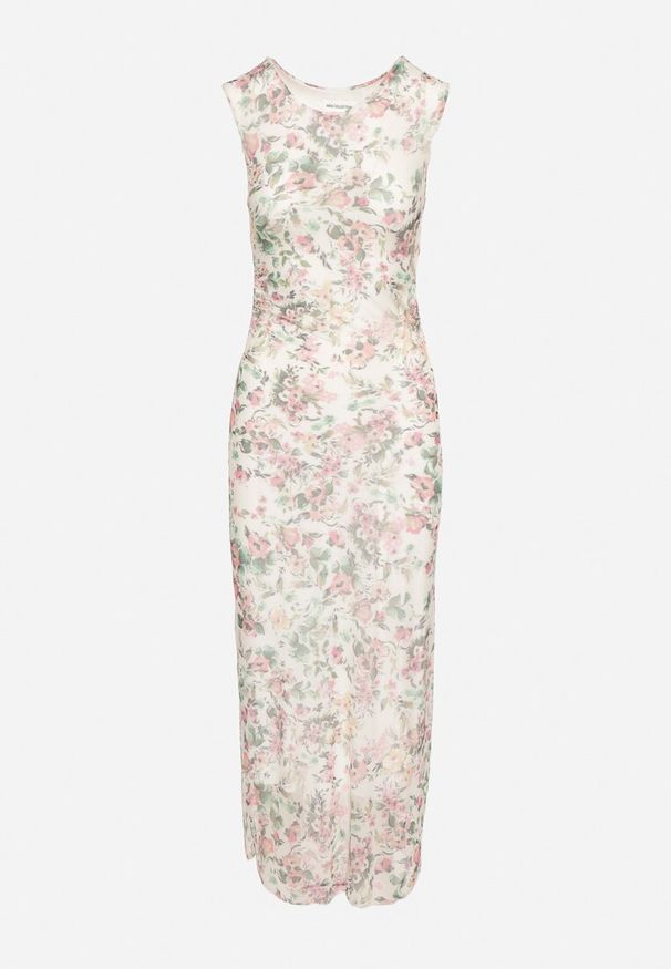 Born2be - Biała Dopasowana Sukienka w Kwiaty Meluvea. Okazja: na co dzień. Kolor: biały. Materiał: jeans. Wzór: kwiaty. Typ sukienki: proste. Styl: casual, klasyczny