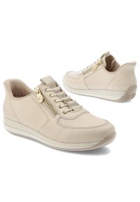 Beżowe Sneakersy Rieker Modne Obuwie Damskie. Okazja: na co dzień. Kolor: beżowy. Materiał: skóra. Styl: casual, elegancki #3