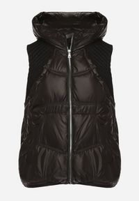 Born2be - Czarna Pikowana Kamizelka z Kapturem i Ściągaczami Timorae. Okazja: na spacer. Typ kołnierza: kaptur. Kolor: czarny. Materiał: jeans #4