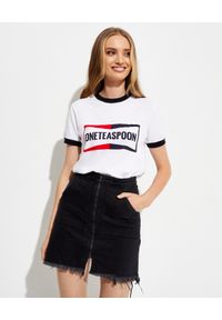 ONETEASPOON - Biały T-shirt Ringer. Kolor: czarny. Materiał: bawełna. Styl: klasyczny