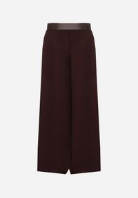Born2be - Bordowe Bawełniane Szerokie Spodnie Garniturowe z Wysokim Stanem i Paskiem Tusamia. Okazja: na co dzień, na spotkanie biznesowe. Stan: podwyższony. Kolor: czerwony. Materiał: bawełna. Styl: klasyczny, casual, elegancki, biznesowy #7