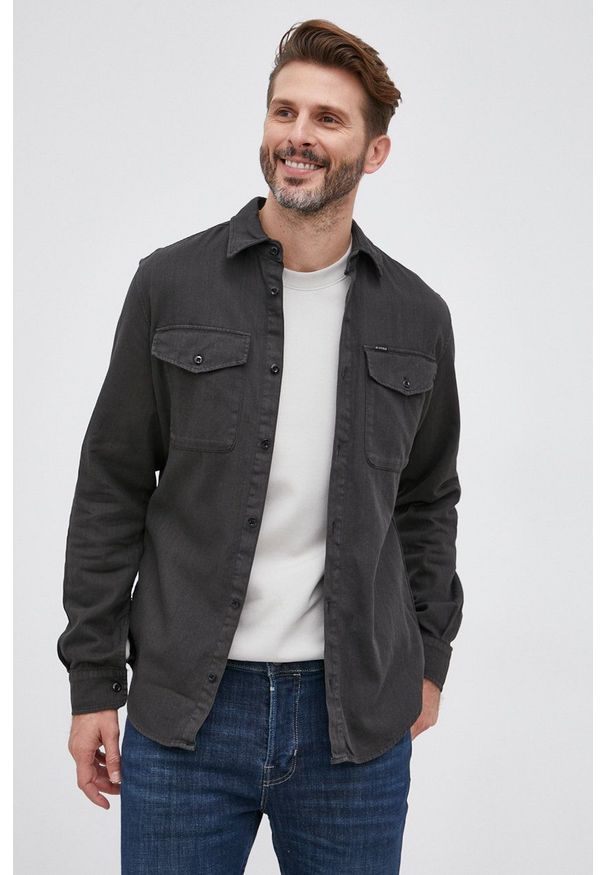 G-Star RAW - G-Star Raw Koszula bawełniana męska slim z kołnierzykiem klasycznym. Typ kołnierza: kołnierzyk klasyczny. Kolor: szary. Materiał: bawełna. Wzór: gładki. Styl: klasyczny