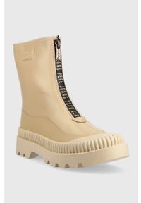 Pepe Jeans botki Gum Zip damskie kolor beżowy na platformie. Nosek buta: okrągły. Kolor: beżowy. Materiał: guma. Obcas: na platformie #5