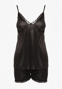 Born2be - Czarny Satynowy Komplet Piżamowy Top na Ramiączkach i Szorty Miladia. Kolekcja: plus size. Kolor: czarny. Materiał: satyna
