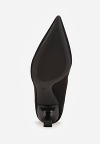 Renee - Czarne Czółenka VICES na Obcasie Kaczuszka z Aplikacją w Kształcie Trójkąta Ilereisis. Kolor: czarny. Materiał: koronka. Wzór: aplikacja. Obcas: na obcasie. Wysokość obcasa: średni #7