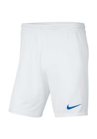 Spodenki piłkarskie męskie Nike Dry Park III treningowe szybkoschnące Dri Fit. Kolor: biały, niebieski, wielokolorowy. Technologia: Dri-Fit (Nike). Sport: piłka nożna
