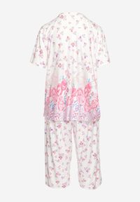 Born2be - Różowo-Biały 2-częściowy Komplet Piżamowy Bluzka na Guziki i Kolarki Andia. Kolor: różowy. Materiał: tkanina #3