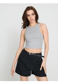Sinsay - Crop top bez rękawów - szary. Kolor: szary. Długość rękawa: bez rękawów