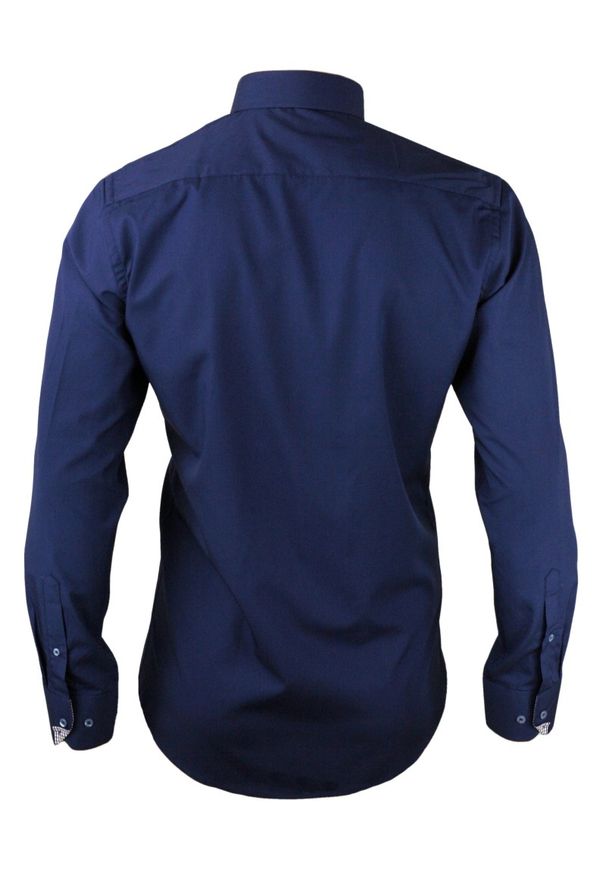 Chiao - Taliowana Koszula Męska, 100% BAWEŁNA - Slim-Fit, Długi Rękaw, Kobaltowa. Okazja: do pracy, na spotkanie biznesowe. Kolor: niebieski. Materiał: bawełna. Długość rękawa: długi rękaw. Długość: długie. Wzór: aplikacja. Styl: biznesowy, elegancki