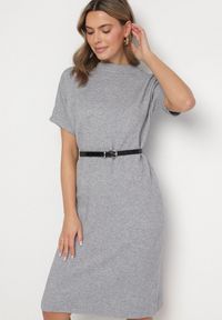 Born2be - Szara Sukienka z Wiskozą Bawełną i Odpinanym Kwiatem 3D Zeiada. Kolor: szary. Materiał: bawełna, wiskoza. Wzór: kwiaty #5