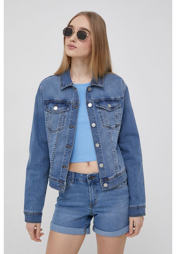 Vila kurtka jeansowa damska przejściowa. Okazja: na co dzień. Kolor: niebieski. Materiał: jeans. Styl: casual