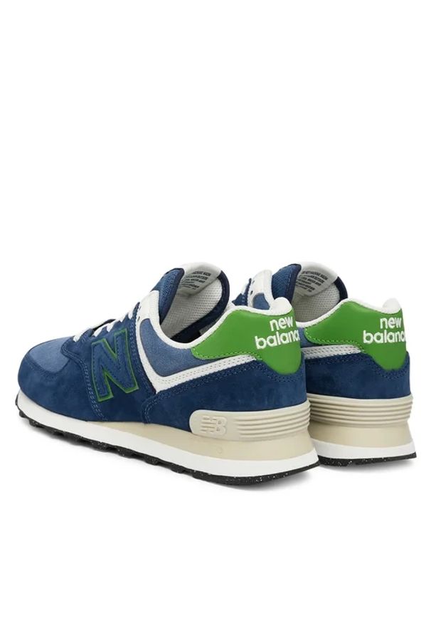 New Balance U574QBL Sneakersy męskie. Okazja: do pracy, na co dzień, na spacer. Nosek buta: okrągły. Kolor: niebieski. Materiał: materiał, guma, skóra, zamsz. Szerokość cholewki: normalna. Sezon: lato. Model: New Balance 574. Sport: turystyka piesza