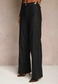 Renee - Czarne Spodnie Wide Leg Regular Waist z Imitacji Skóry Lanavea. Okazja: na co dzień. Kolor: czarny. Materiał: skóra. Styl: casual, elegancki #3