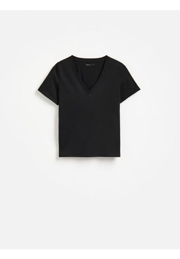 Reserved - Bawełniany t-shirt - czarny. Kolor: czarny. Materiał: bawełna