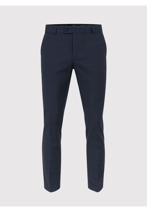 Pako Lorente - PAKO LORENTE – Granatowe spodnie garniturowe w subtelną kratę. Kolor: niebieski. Materiał: wełna. Styl: elegancki, klasyczny