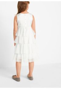 Sukienka dziewczęca na uroczyste okazje z falbanami bonprix biel wełny. Typ kołnierza: kokarda. Kolor: biały. Materiał: materiał, poliester #6