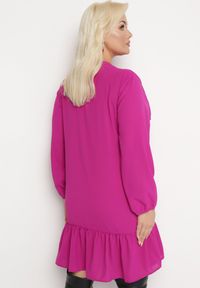 Born2be - Fioletowa Koszulowa Sukienka Mini z Falbanką Brindel. Kolor: fioletowy. Typ sukienki: koszulowe. Długość: mini #3