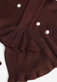 Born2be - Brązowy Elegancki Kardigan z Wiskozy z Falbankami i Guzikami z Cyrkoniami Orsea. Okazja: na co dzień. Typ kołnierza: kołnierz z falbankami. Kolor: brązowy. Materiał: wiskoza. Wzór: aplikacja. Styl: elegancki #2