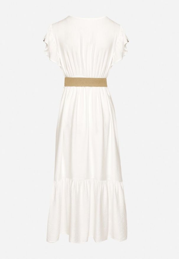 Born2be - Biało-Czarna Wiskozowa Sukienka z Paskiem w Ornamentny Wzór Nilorine. Okazja: na co dzień, na spacer. Kolor: czarny. Materiał: wiskoza. Typ sukienki: kopertowe. Styl: casual, klasyczny, elegancki