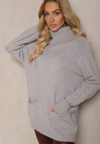 Renee - Szary Casualowy Golf z Domieszką Wiskozy Ozdobiony Małymi Kieszeniami Viasya. Okazja: na co dzień. Typ kołnierza: golf. Kolekcja: plus size. Kolor: szary. Długość: długie. Wzór: aplikacja. Materiał: wiskoza. Długość rękawa: długi rękaw. Styl: casual #3
