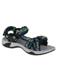 Sandały CMP Hamal Hiking Sandal Jr 38Q9954-22NL czarne granatowe zielone. Okazja: na co dzień. Zapięcie: rzepy. Kolor: zielony, czarny, wielokolorowy, niebieski. Materiał: syntetyk, guma, materiał, tkanina. Wzór: paski. Styl: casual