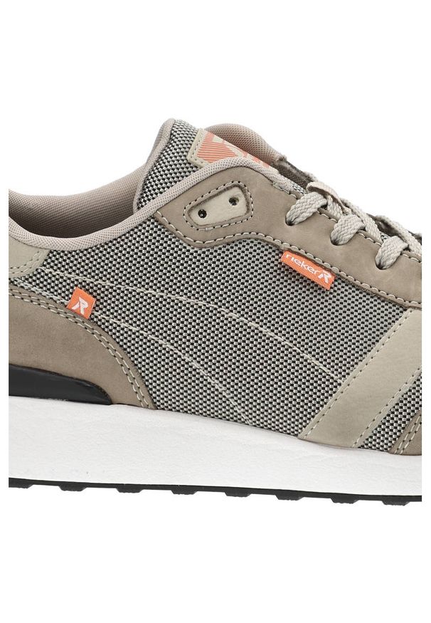 Beżowe Sneakersy Rieker Wygodne Buty Męskie. Okazja: na uczelnię. Kolor: beżowy. Materiał: skóra ekologiczna, materiał, dresówka, nubuk. Szerokość cholewki: normalna. Wzór: aplikacja. Sezon: wiosna, jesień