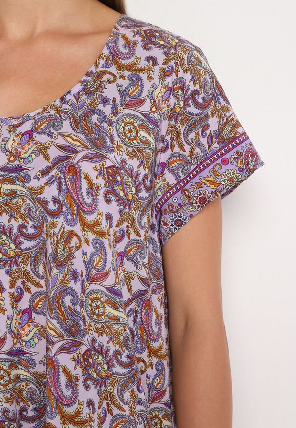 Born2be - Fioletowa Wiskozowa Sukienka Rozkloszowana we Wzór Paisley Mastis. Kolor: fioletowy. Materiał: wiskoza. Wzór: paisley