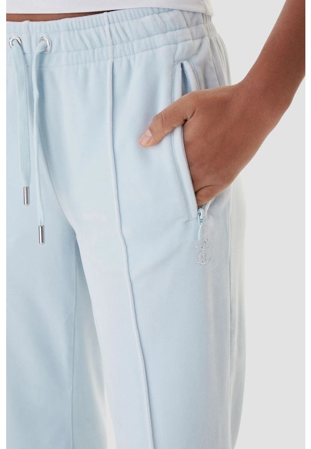 Juicy Couture - JUICY COUTURE Błękitne spodnie dresowe damskie z cyrkoniami Tina Outline, Rozmiar XS. Kolor: niebieski. Materiał: dresówka