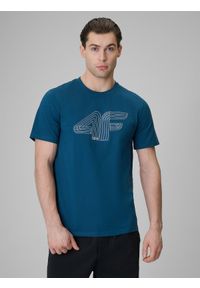 4f - 4F T-shirt regular z nadrukiem męski - turkusowy S. Okazja: na co dzień. Kolor: turkusowy. Materiał: jeans, bawełna, dresówka, dzianina. Wzór: nadruk. Styl: klasyczny, casual #1