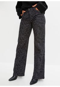 bonprix - Dżinsy Marlena z połyskującym nadrukiem. Kolor: czarny. Wzór: nadruk #1