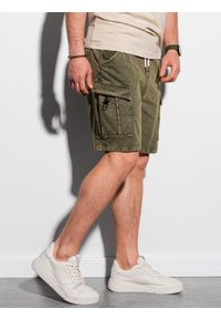 Ombre Clothing - Krótkie spodenki męskie dresowe W292 - oliwkowe - XXL. Kolor: oliwkowy. Materiał: dresówka. Długość: krótkie
